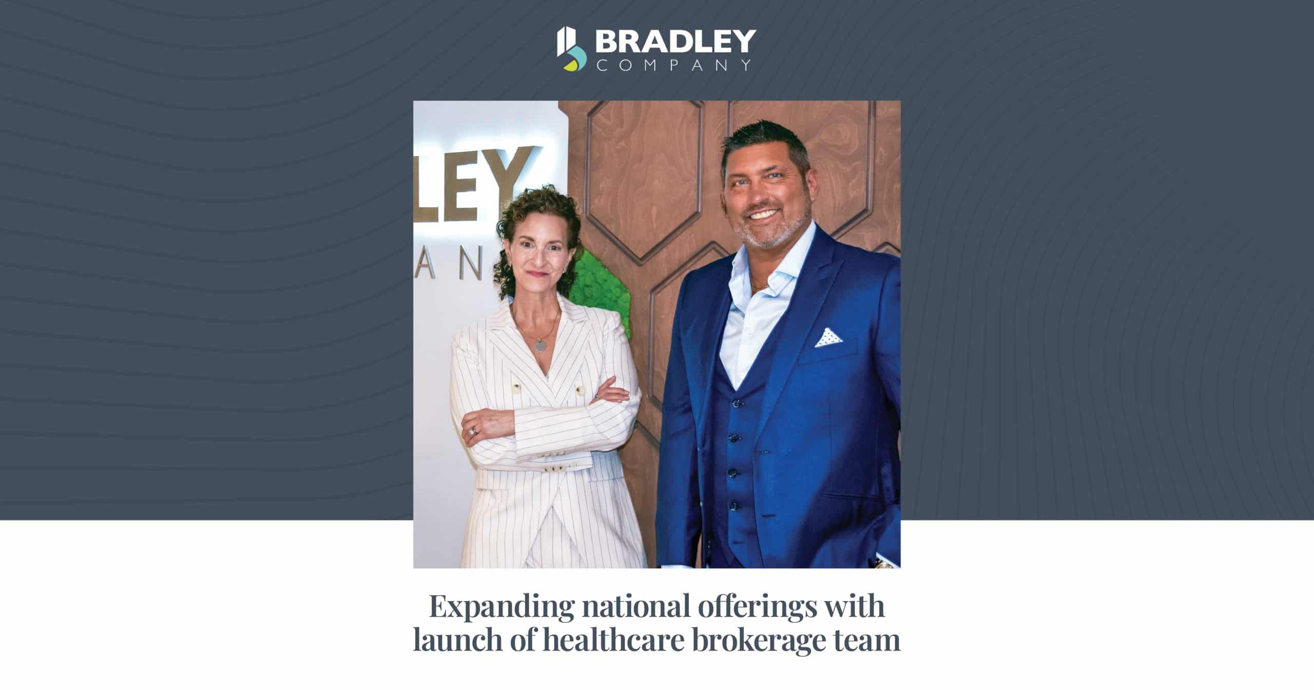 Ellen Weinstein and Andy Martin, SIOR CCIM, two commercial real estate brokers standing beside the company logo wall, representing the launch of the national healthcare brokerage team and the firm’s expanded national brokerage offerings.